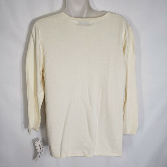 Alfred Dunner Womens Sweater Small Crochet Lace Ivory Knit 3/4 Sleeve Sequins - Picture 2 of 11